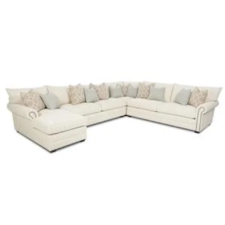 Traditional Sectional Sofa with Nailhead Trim and Chaise Lounge